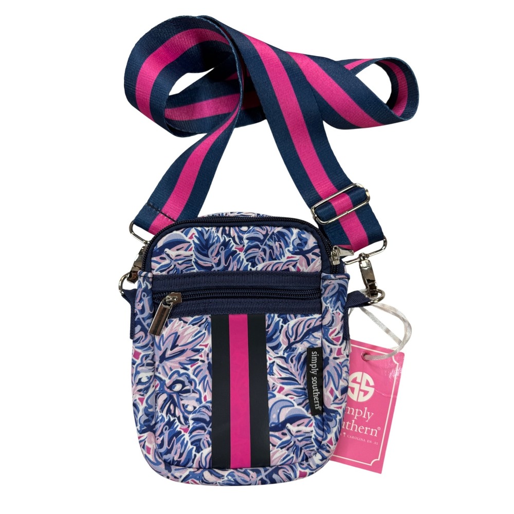 Simply Southern Crossbody Bag Womens Small Blue Pink Excellent Tropical Leaf